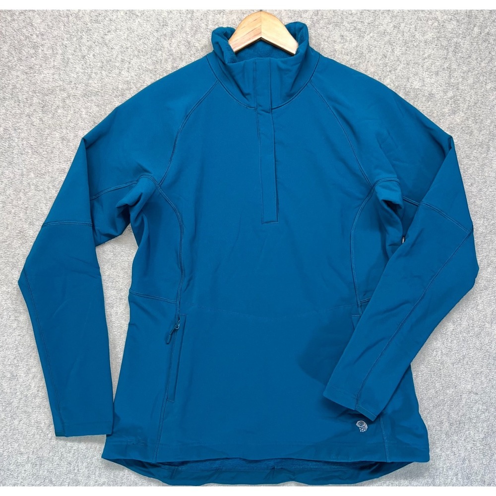 Mountain Hard Wear Womens Fleece 1/2 Snap Pullover Blue Outdoor Logo Cozy Soft L